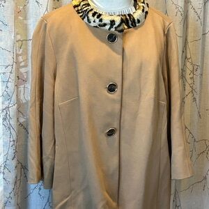 Chico's Tan Coat with Leopard Print Collar